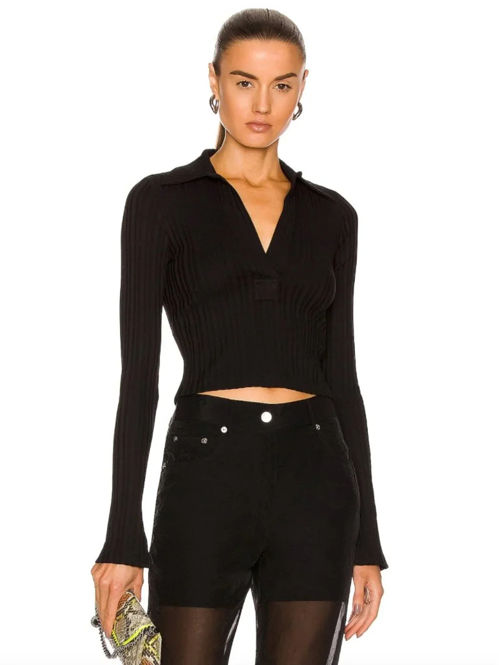 Helmut Lang Long Sleeve Crop Polo Top